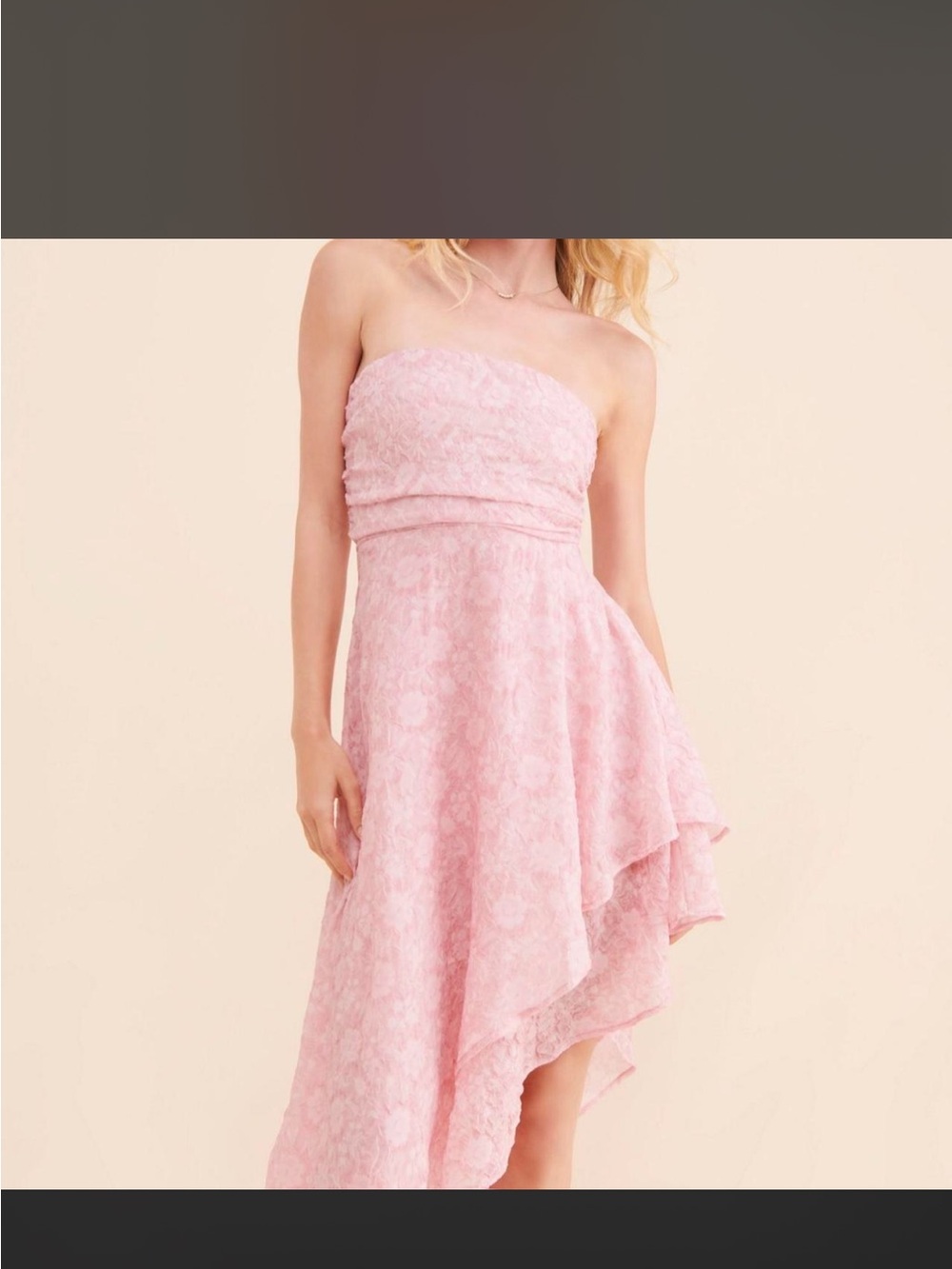 4SI3NNA Strapless Pink Lace Asymmetrical Dress - Picture 4 of 4